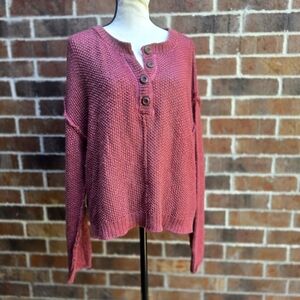 By Together Pink Textured Knit Pullover Sweater Cozy Relaxed Fit Small